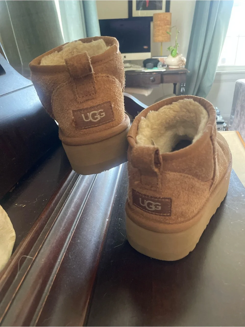 UGG Kids Suede Fleece-Lined ultra mini platform - Chestnut Tan